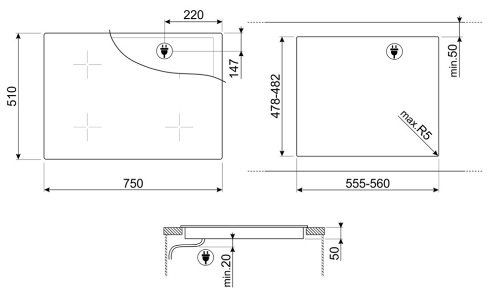 Bếp 4 điện từ SMEG SI1M4744D - Hàng chính hãng