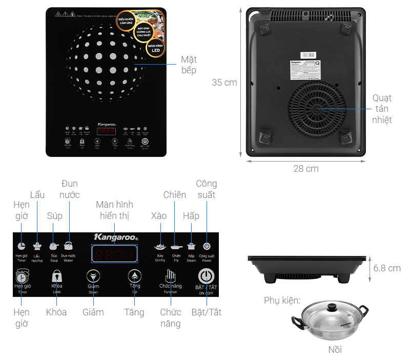 Tổng quan thiết kế bếp điện từ đơn Kangaroo KG18IH1