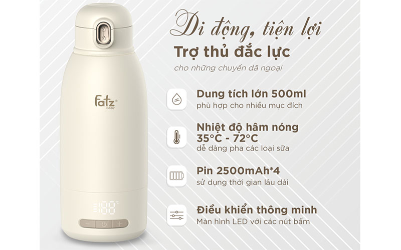 Bình đun và hâm nước pha sữa mini Smart 7 Fatzbaby FB3813KB - Hàng chính hãng