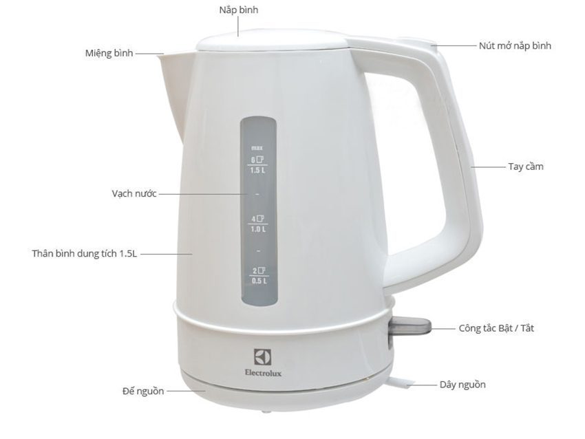 Bình đun siêu tốc Electrolux EEK1303W - Hàng chính hãng