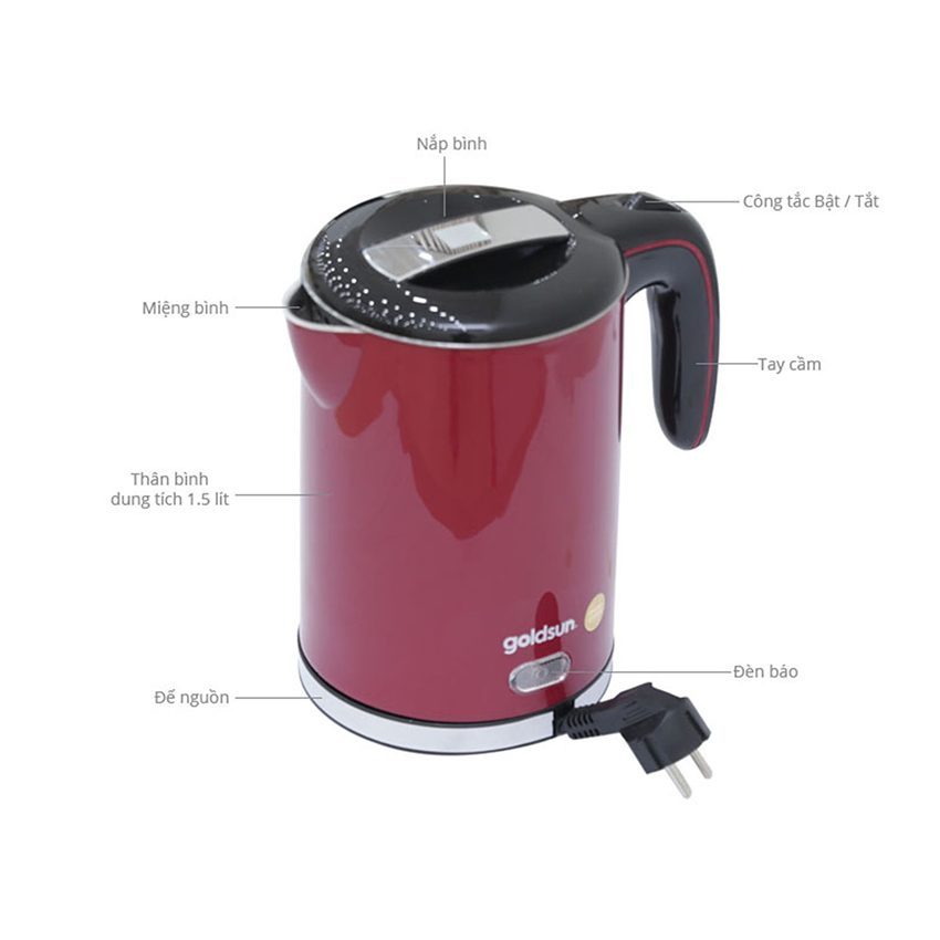 Ấm đun siêu tốc Goldsun EK-GF15SPR - Hàng chính hãng