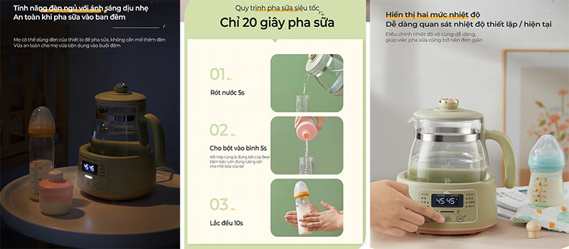 Bình đun nước đa năng và giữ ấm Bear TNQ-D12W7