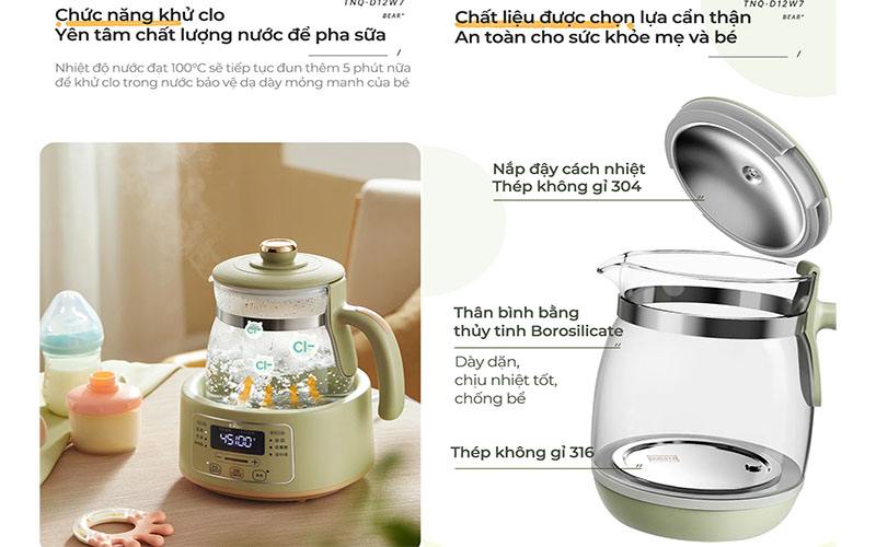 Bình đun nước đa năng và giữ ấm Bear TNQ-D12W7