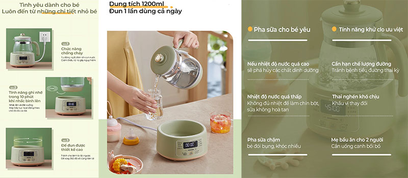 Bình đun nước đa năng và giữ ấm Bear TNQ-D12W7