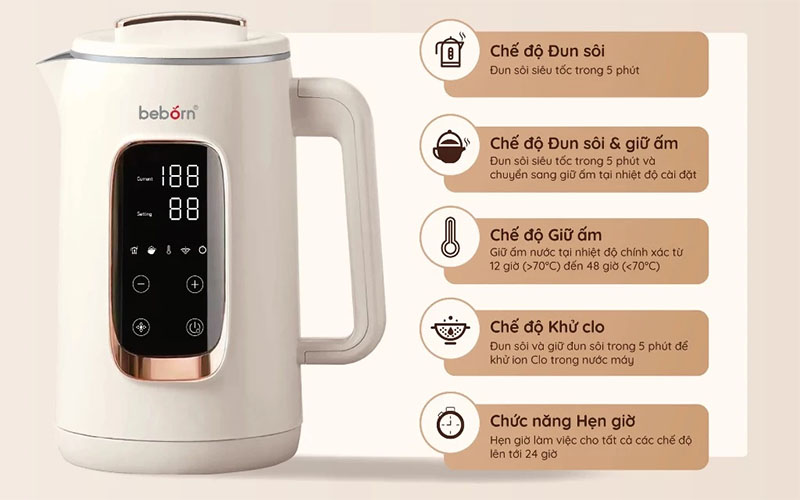 Bình đun nước giữ nhiệt siêu tốc Beborn Presto 3 K03TB - Hàng chính hãng