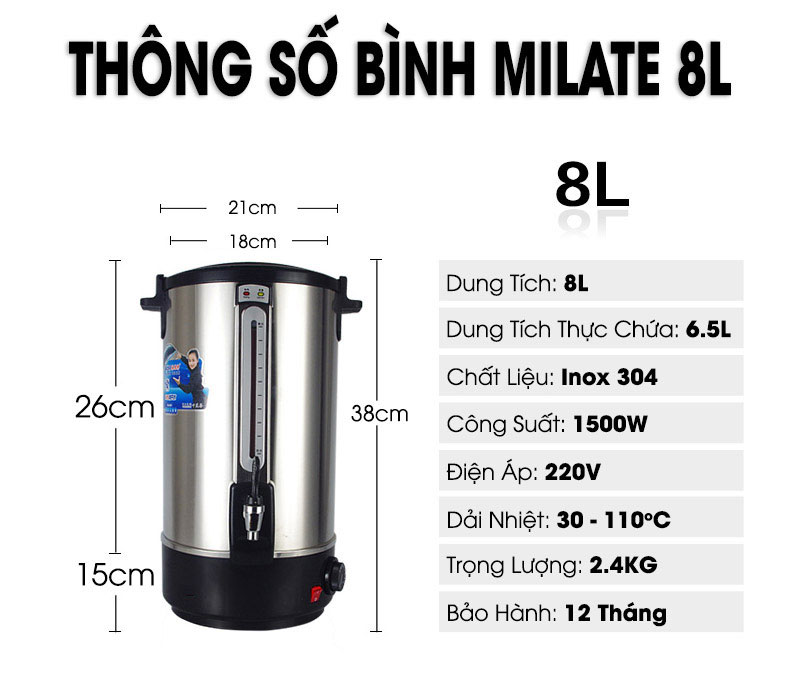Bình đun nước nóng Milate 8L - Hàng chính hãng