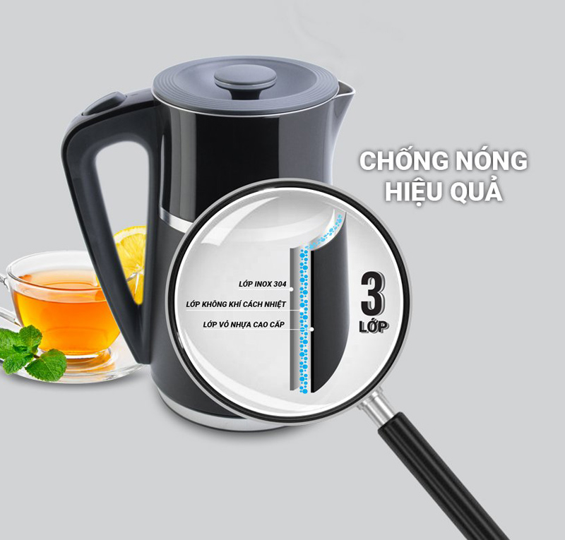 Bình đun nước siêu tốc 3 lớp Kalpen KK33 - Hàng chính hãng