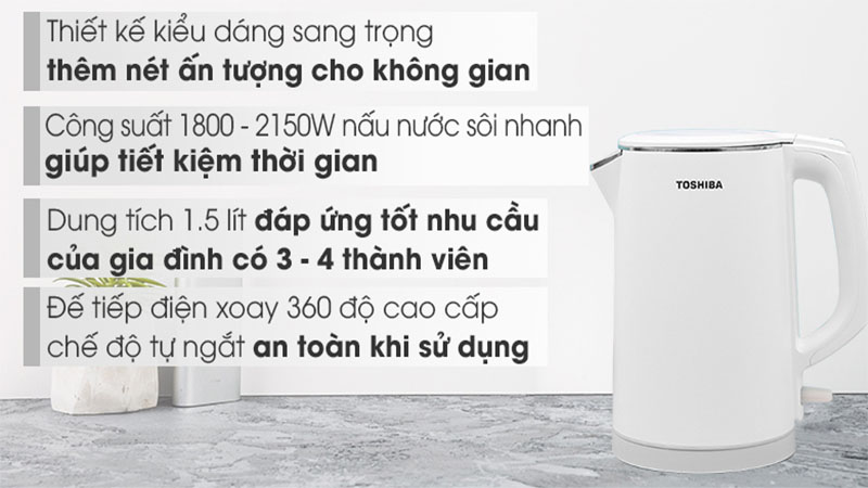 Bình đun siêu tốc Toshiba KT-15DS1PV - Hàng chính hãng