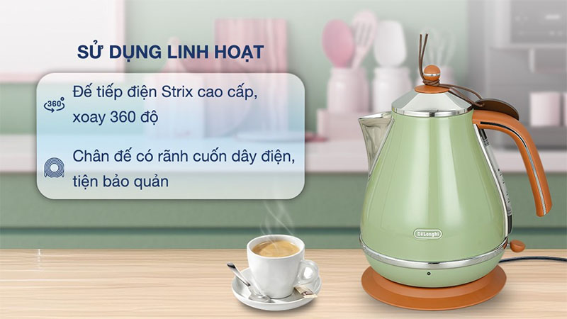 Bình đun siêu tốc Delonghi 1.7 lít KBOV2001BG/GR - Hàng chính hãng