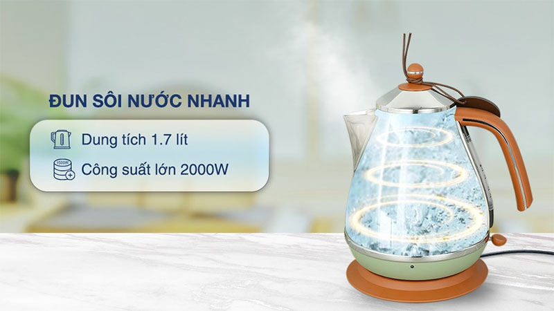 Bình đun siêu tốc Delonghi 1.7 lít KBOV2001BG/GR - Hàng chính hãng