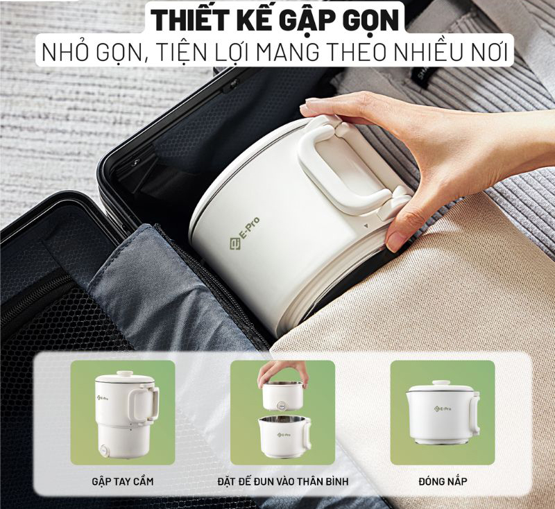 Ấm siêu tốc gấp gọn E-Pro VEP-EKT-SS02(ZDP) - Hàng chính hãng
