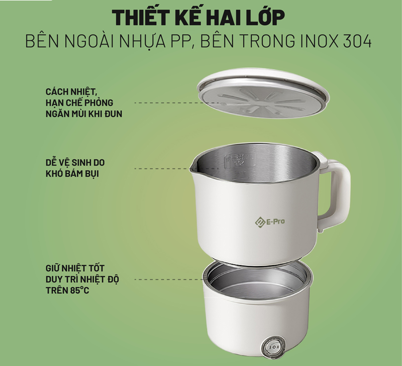Ấm siêu tốc gấp gọn E-Pro VEP-EKT-SS02(ZDP) - Hàng chính hãng