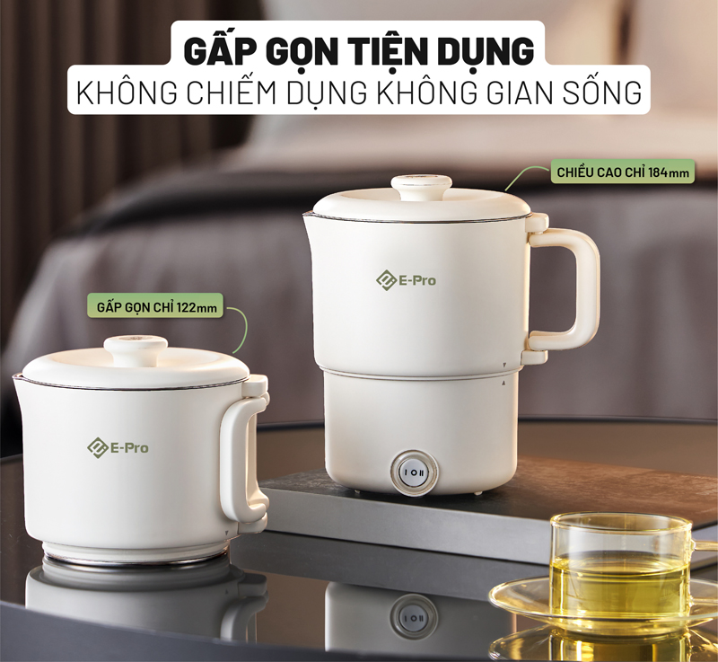 Ấm siêu tốc gấp gọn E-Pro VEP-EKT-SS02(ZDP) - Hàng chính hãng