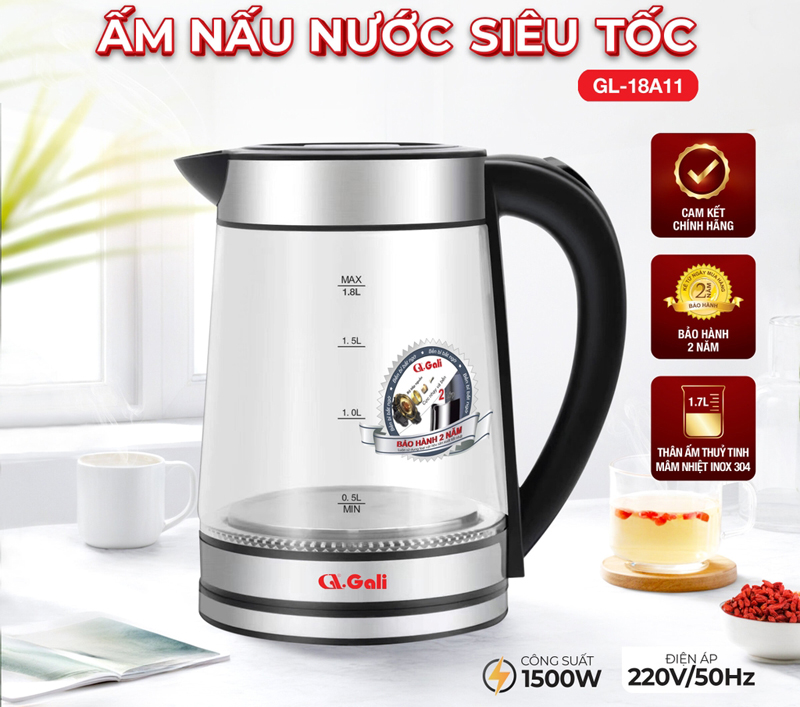 Bình đun siêu tốc thủy tinh Gali GL-18A11 - Hàng chính hãng