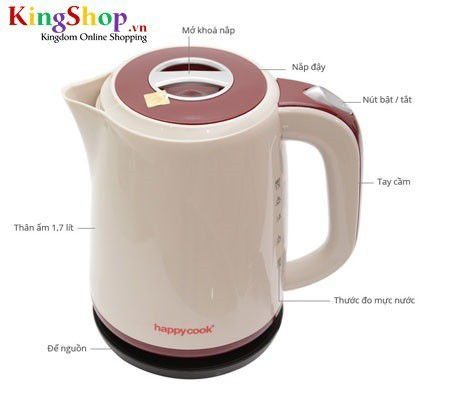 Bình đun siêu tốc Happy Cook HS17SK - Dung tích 1.7L - Hàng chính hãng