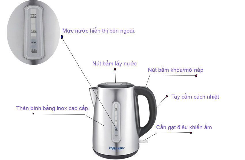 Bình đun siêu tốc Korea King KKT-618BS - Hàng chính hãng