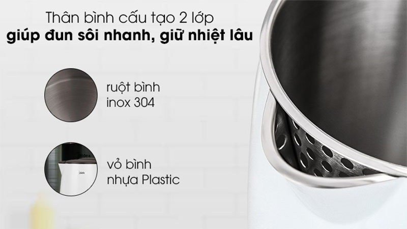 Bình đun siêu tốc Midea MK-15D - Hàng chính hãng