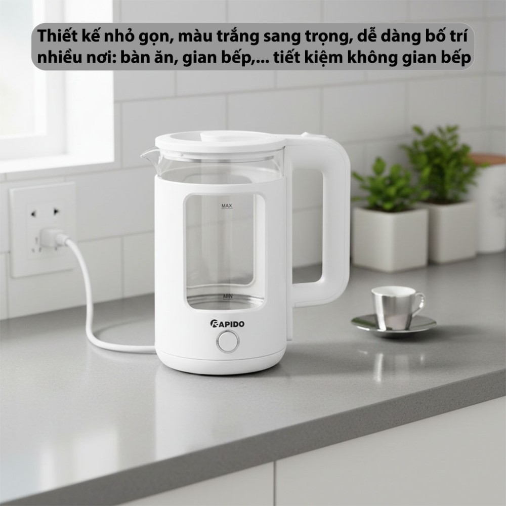Bình đun siêu tốc Rapido 1.7 lít RK1715W - Hàng chính hãng