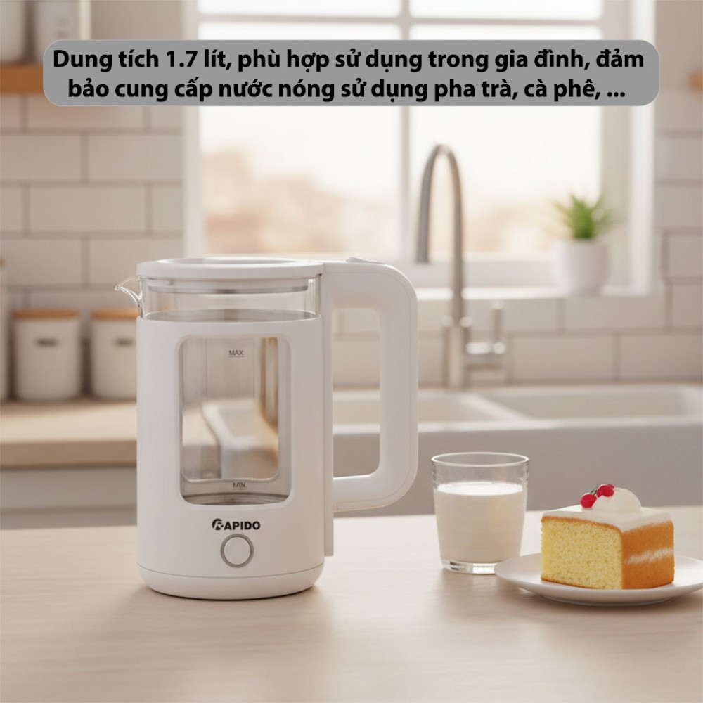 Bình đun siêu tốc Rapido 1.7 lít RK1715W - Hàng chính hãng