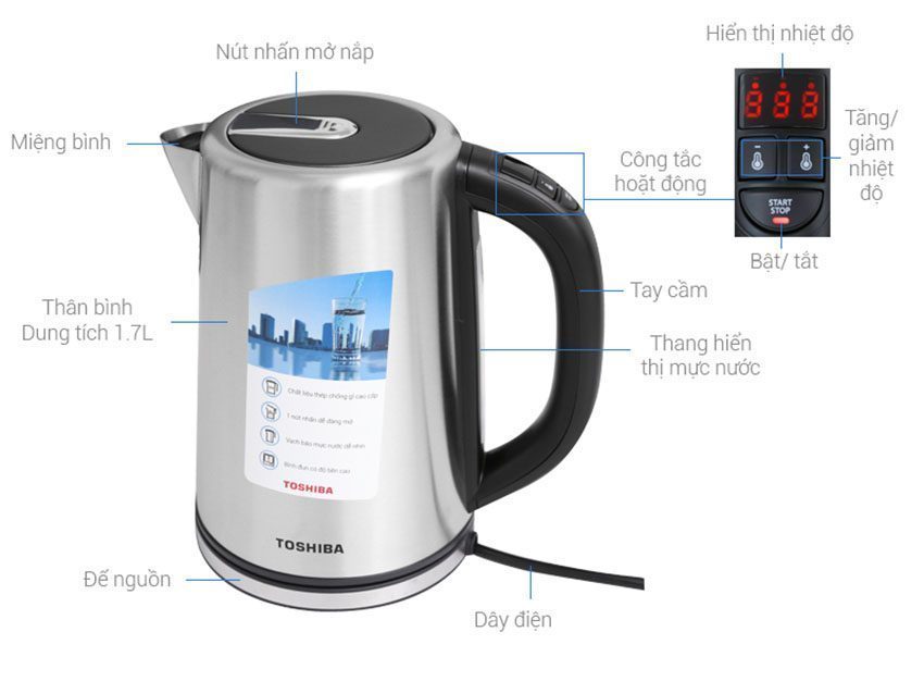 Bình đun siêu tốc Toshiba PHK-17MFM(S)VN - Hàng chính hãng