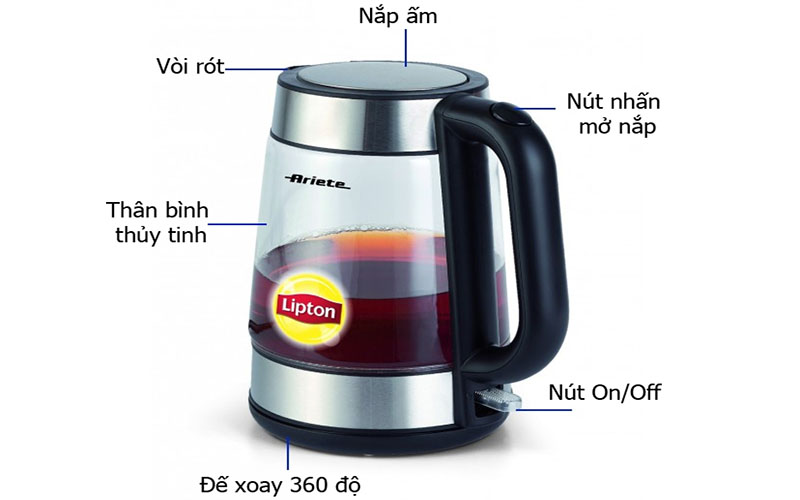 Bình đun siêu tốc thủy tinh Ariete MOD-2874