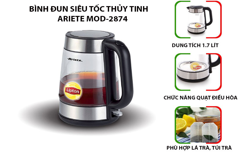 Bình đun siêu tốc thủy tinh Ariete MOD-2874