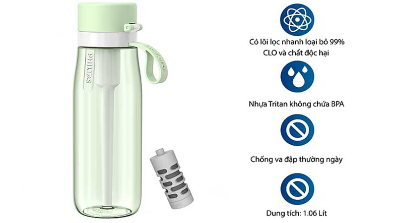 Bình lọc nước thể thao Philips AWP2732GN/97 - Hàng chính hãng