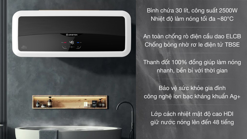 Bình nóng lạnh Ariston SLIM2 LUX-D 30 - Hàng chính hãng
