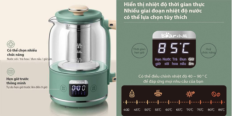 Bình pha trà đa chức năng Bear YSH-C08T1 - Hàng chính hãng