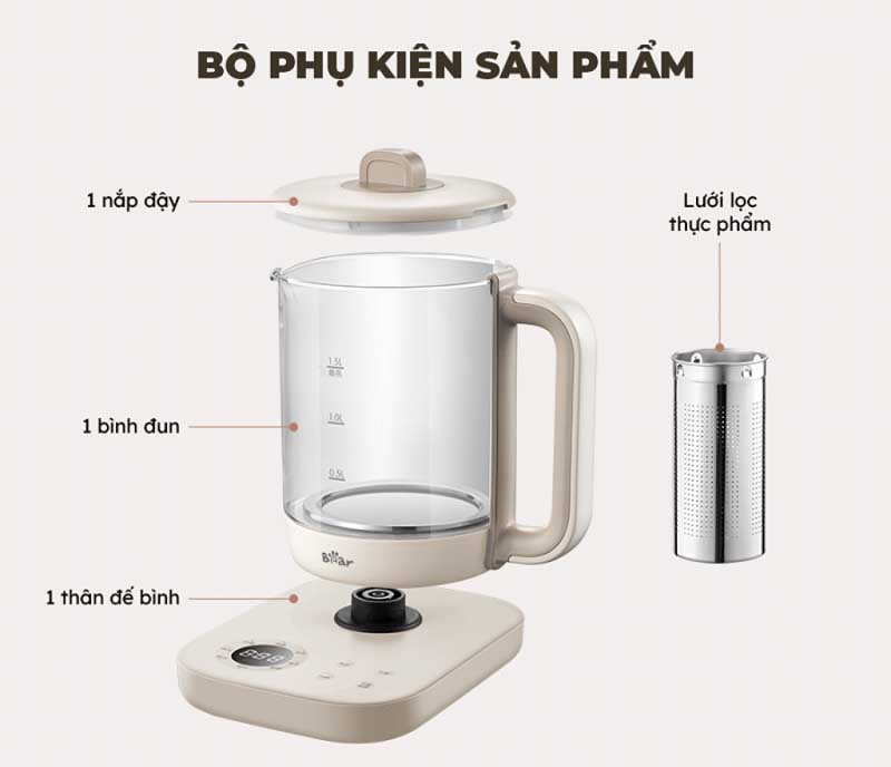 Bình pha trà giữ nhiệt Bear SB-PT15K (1.5L) - Hàng chính hãng