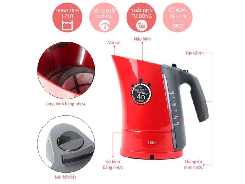 Chi tiết của bình siêu tốc Braun WK300RD