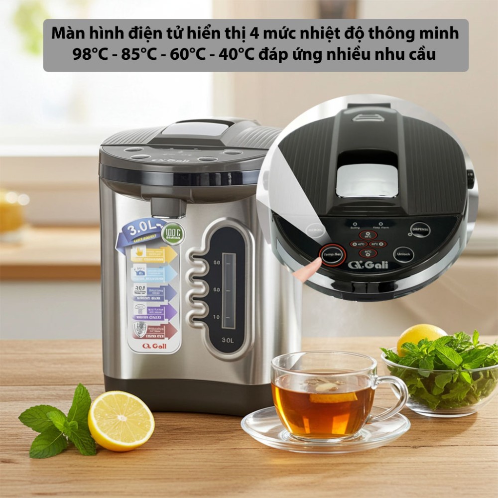 Bình thủy điện Gali GL-5030G bảng điều khiển điện tử, 5 mức nhiệt tùy chỉnh