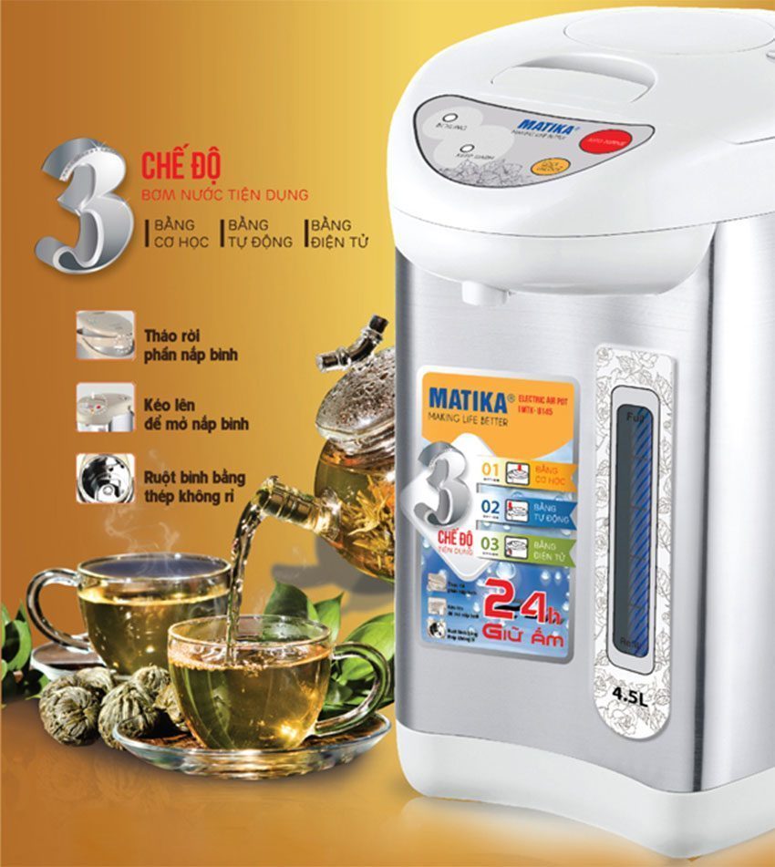 Các chế độ nấu và giữ ấm của bình thủy điện Matika MTK-8145