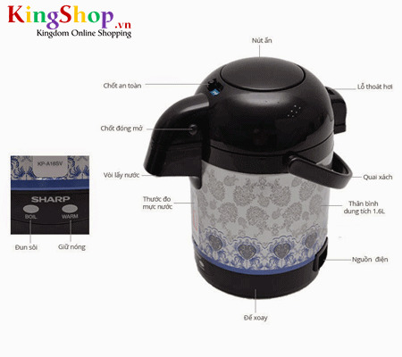 Bình thủy điện Sharp KP-A16SV - Dung tích 1.6L - Hàng chính hãng