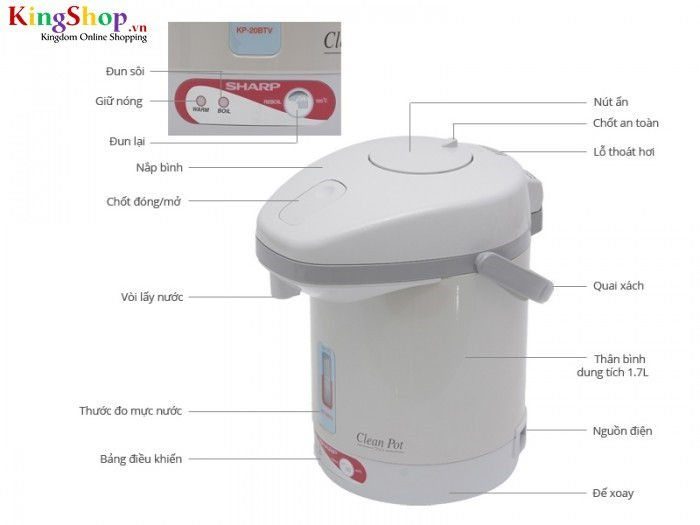 Bình thủy điện Sharp KP-20BTV - Dung tích 1.7L - Hàng chính hãng