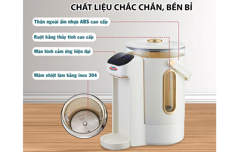 Chất liệu cấu tạo của Bình thủy điện thông minh Ladomax HA-1630