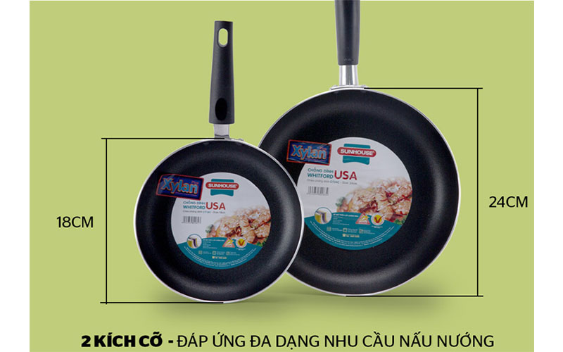 Bộ 2 chảo nhôm trơn cạn Sunhouse CT1824C - Hàng chính hãng