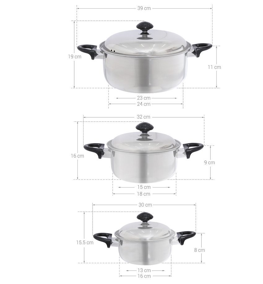 Bộ 3 nồi inox Sunhouse SH113 - Hàng chính hãng
