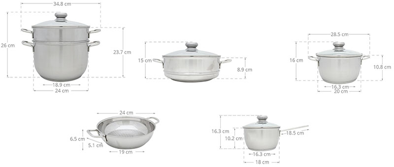 Bộ 5 nồi xửng chảo inox Fivestar FSB5002 - Hàng chính hãng