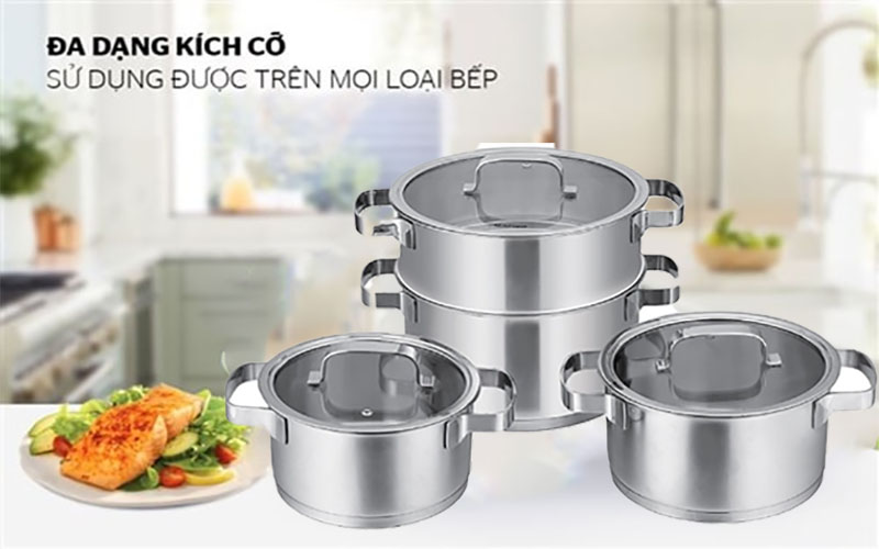 Bộ nồi 3 chiếc kèm xửng hấp Rapido RK182024S-1 - Hàng chính hãng