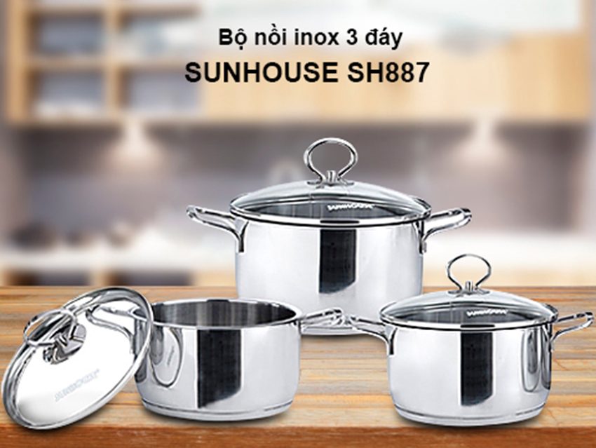 Bộ nồi 3 đáy Sunhouse SH887 - Hàng chính hãng