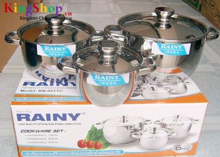 Bộ nồi inox 3 đáy cao cấp Rainy RN-06TTC có 3 kích cỡ