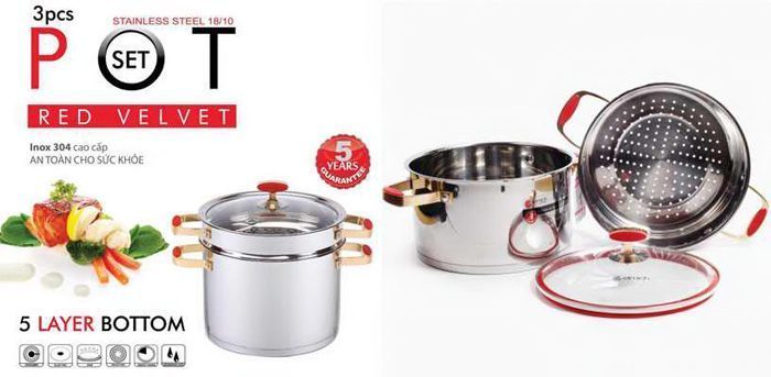 Bộ nồi 5 đáy Elmich Red Velvet - Kèm xửng hấp