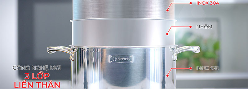 Bộ nồi Inox cao cấp 3 lớp đáy liền Elmich Trimax XS EL-3743 - Hàng chính hãng