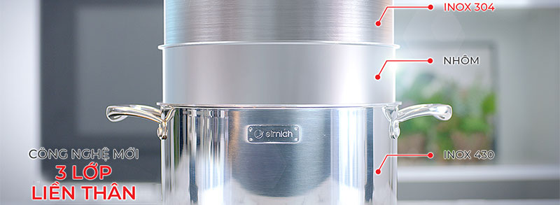 Bộ nồi Inox cao cấp 3 lớp đáy liền Elmich Trimax XS EL-3744 - Hàng chính hãng