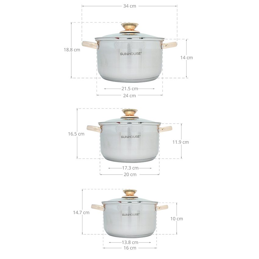Bộ nồi Inox 5 đáy Sunhouse SH781 - Hàng chính hãng