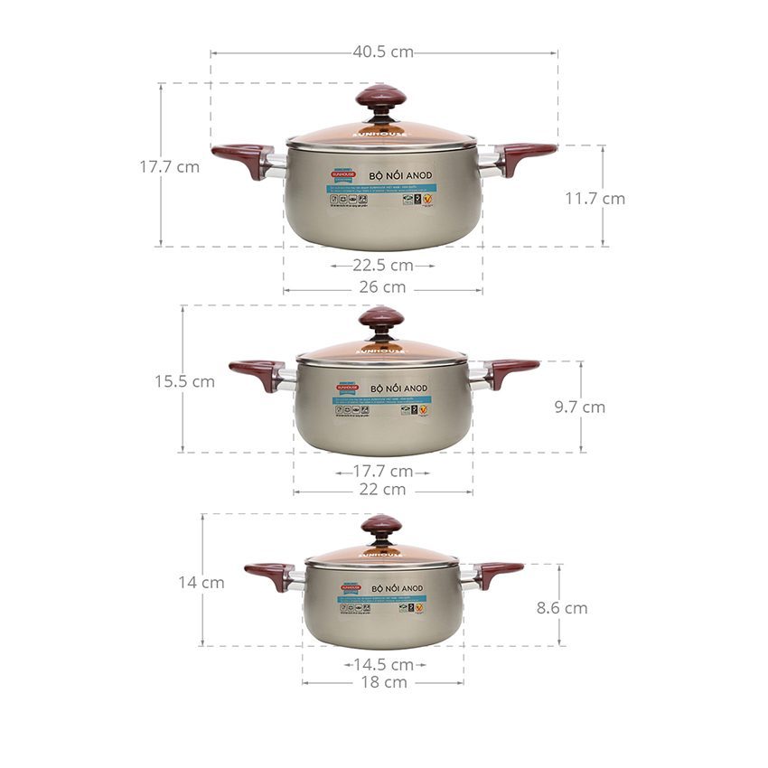 Bộ nồi Anod Sunhouse SH8831QT - Hàng chính hãng