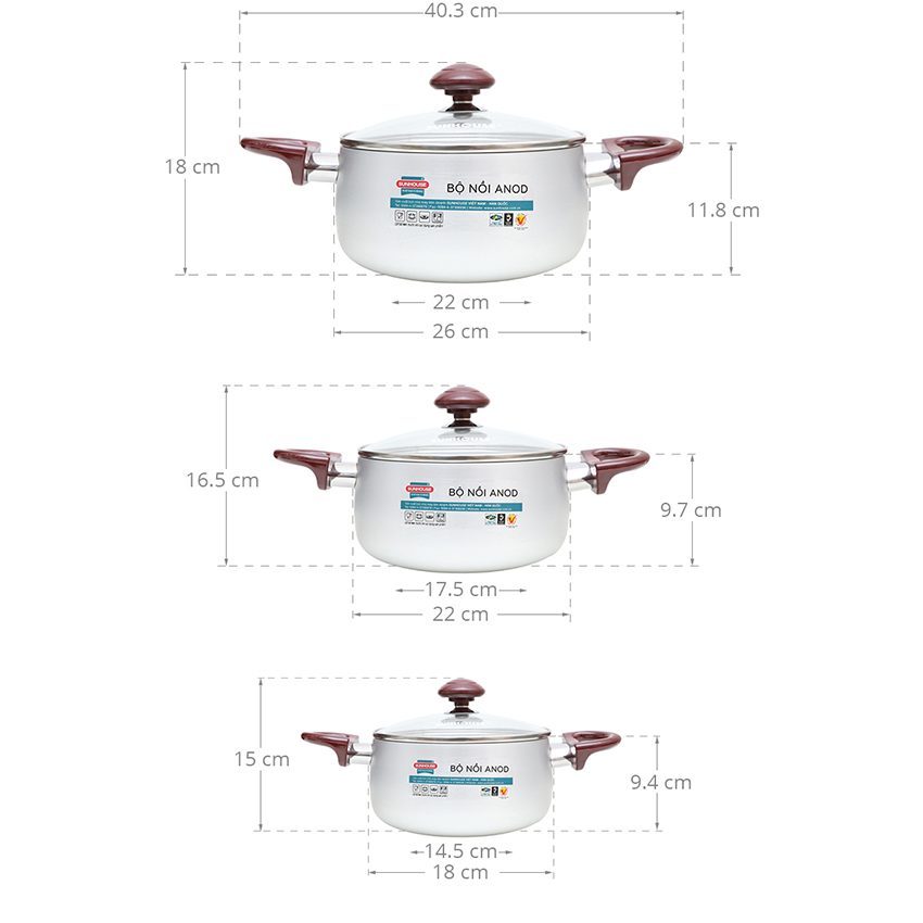 Bộ nồi Anod Sunhouse SH8833EB - Hàng chính hãng
