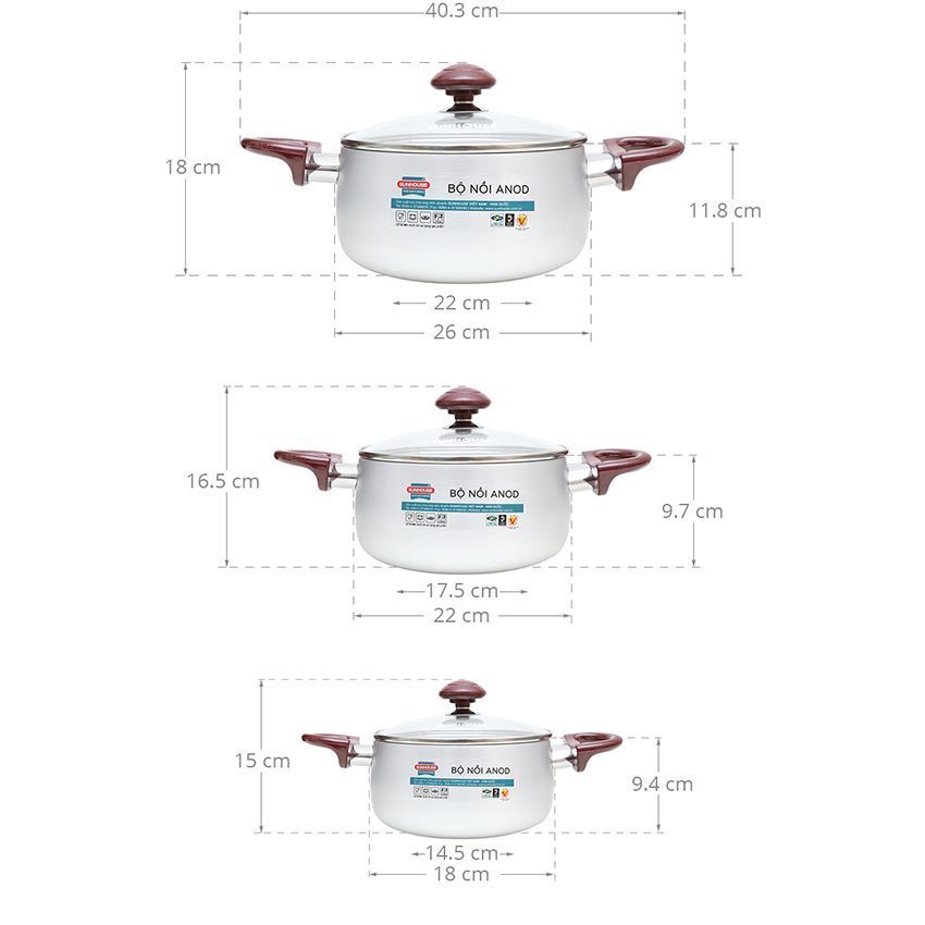 Bộ nồi Anod Sunhouse SH8833QT - Hàng chính hãng
