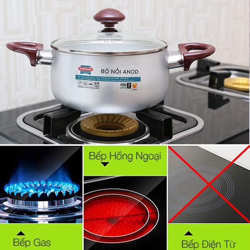 Bộ nồi Anod Sunhouse SH8833QT - Hàng chính hãng